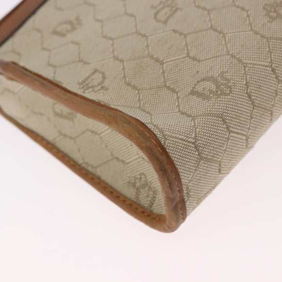 Christian Dior Honeycomb Canvas Clutch Tas PVC Beige Auth ep14816