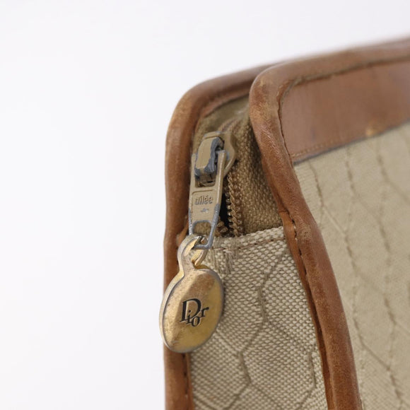 Christian Dior Honeycomb Canvas Clutch Tas PVC Beige Auth ep14816