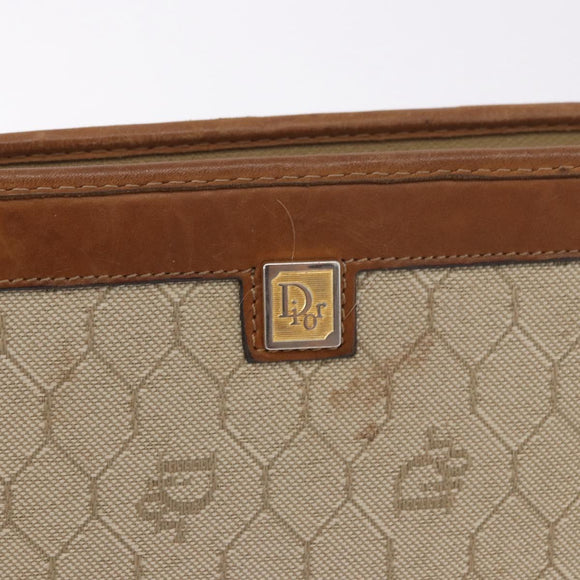 Christian Dior Honeycomb Canvas Clutch Tas PVC Beige Auth ep14816