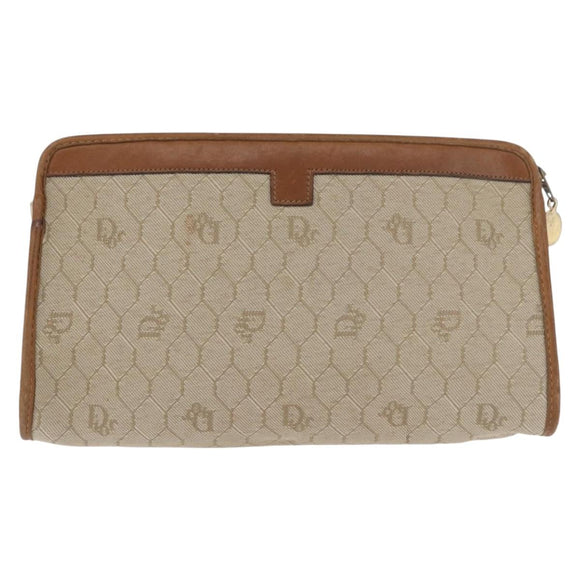 Christian Dior Honeycomb Canvas Clutch Tas PVC Beige Auth ep14816