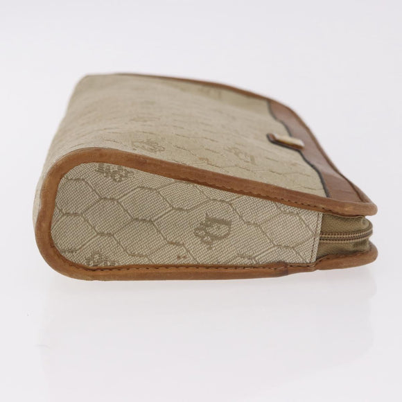 Christian Dior Honeycomb Canvas Clutch Tas PVC Beige Auth ep14816