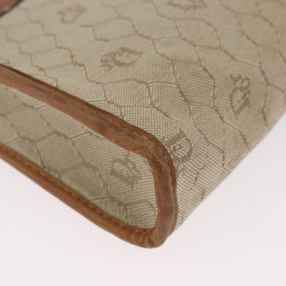 Christian Dior Honeycomb Canvas Clutch Tas PVC Beige Auth ep14816