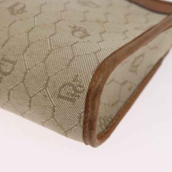 Christian Dior Honeycomb Canvas Clutch Tas PVC Beige Auth ep14816