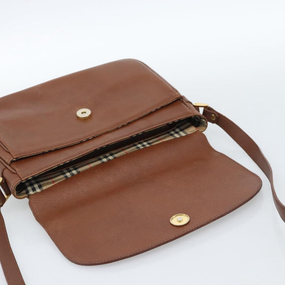 Burberrys Shoulder Bag Leather Brown Gold Auth ep14819
