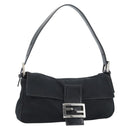 FENDI Mamma Baguette Shoulder Bag Cotton jersey Black Silver Auth ep14820-1