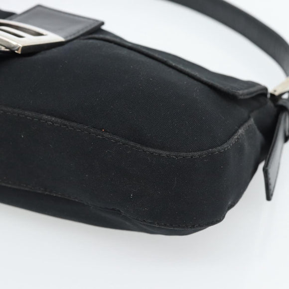 FENDI Mamma Baguette Shoulder Bag Cotton jersey Black Silver Auth ep14820
