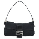 FENDI Mamma Baguette Shoulder Bag Cotton jersey Black Silver Auth ep14820-13