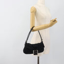 FENDI Mamma Baguette Shoulder Bag Cotton jersey Black Silver Auth ep14820-22