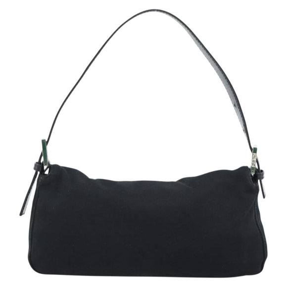 FENDI Mamma Baguette Shoulder Bag Cotton jersey Black Silver Auth ep14820