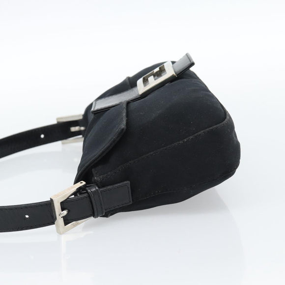 FENDI Mamma Baguette Shoulder Bag Cotton jersey Black Silver Auth ep14820