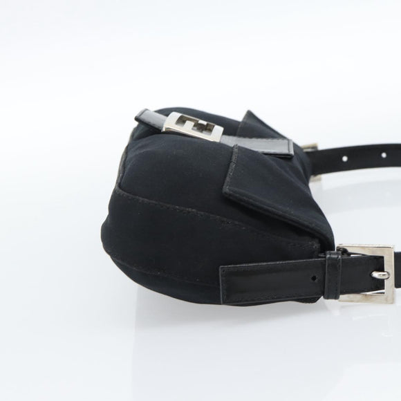 FENDI Mamma Baguette Shoulder Bag Cotton jersey Black Silver Auth ep14820