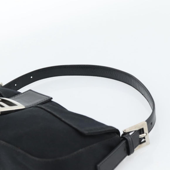 FENDI Mamma Baguette Shoulder Bag Cotton jersey Black Silver Auth ep14820