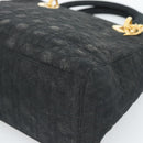 Christian Dior Lady Dior Canage Hand Bag Canvas Black Gold Auth ep14827-9