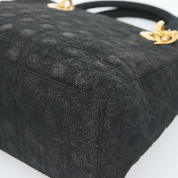Christian Dior Lady Dior Canage Hand Bag Canvas Black Gold Auth ep14827