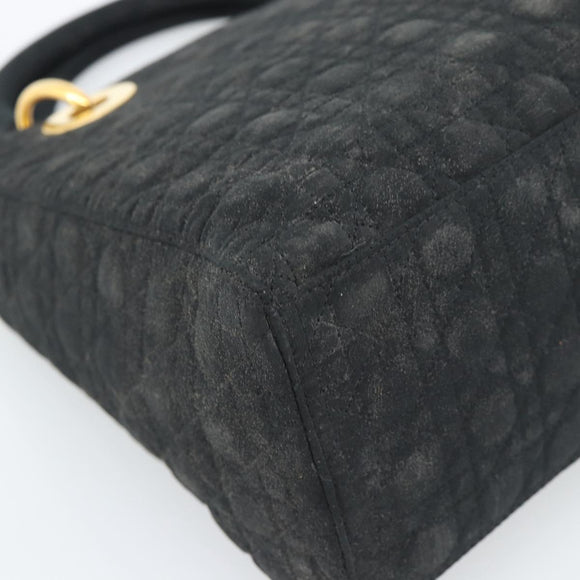 Christian Dior Lady Dior Canage Hand Bag Canvas Black Gold Auth ep14827