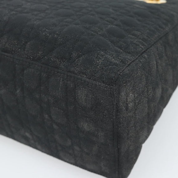 Christian Dior Lady Dior Canage Hand Bag Canvas Black Gold Auth ep14827