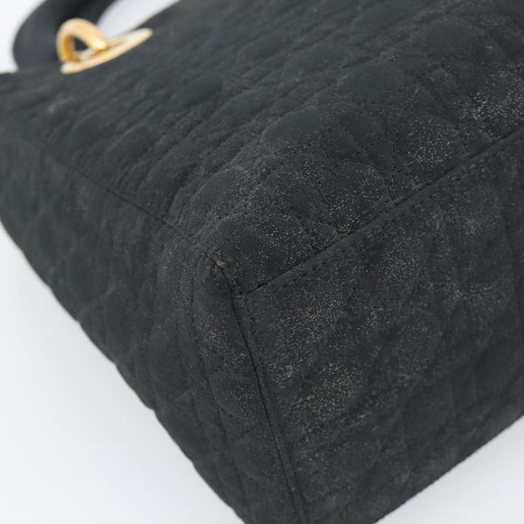 Christian Dior Lady Dior Canage Hand Bag Canvas Black Gold Auth ep14827