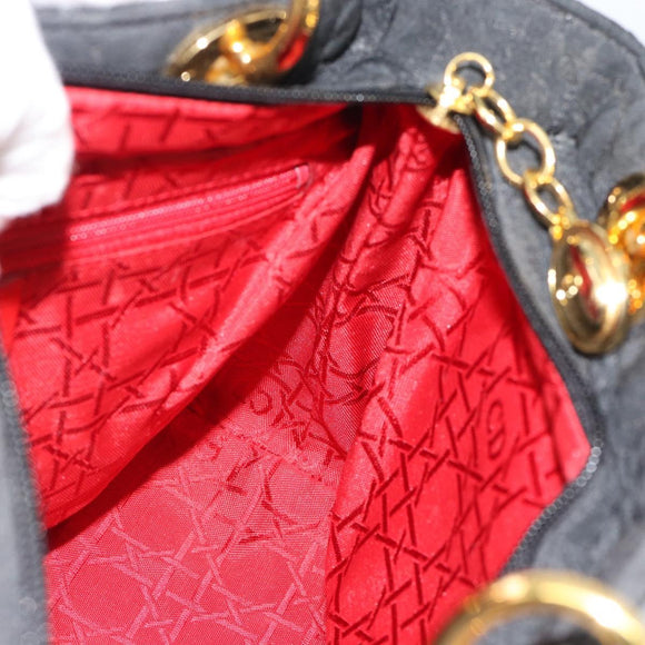 Christian Dior Lady Dior Canage Hand Bag Canvas Black Gold Auth ep14827
