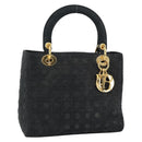 Christian Dior Lady Dior Canage Hand Bag Canvas Black Gold Auth ep14827-1