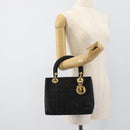Christian Dior Lady Dior Canage Hand Bag Canvas Black Gold Auth ep14827-23