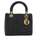 Christian Dior Lady Dior Canage Hand Bag Canvas Black Gold Auth ep14827-13