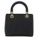 Christian Dior Lady Dior Canage Hand Bag Canvas Black Gold Auth ep14827-2