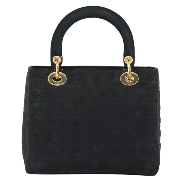 Christian Dior Lady Dior Canage Hand Bag Canvas Black Gold Auth ep14827