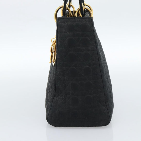 Christian Dior Lady Dior Canage Hand Bag Canvas Black Gold Auth ep14827