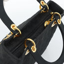 Christian Dior Lady Dior Canage Hand Bag Canvas Black Gold Auth ep14827-6