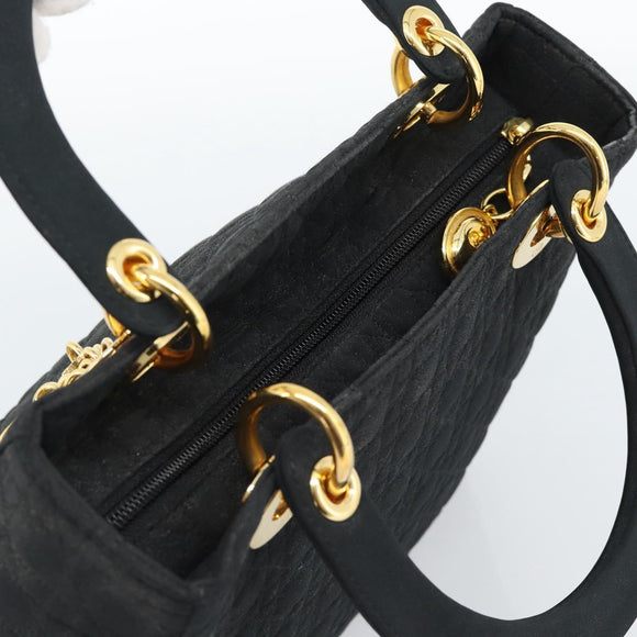 Christian Dior Lady Dior Canage Hand Bag Canvas Black Gold Auth ep14827