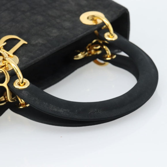 Christian Dior Lady Dior Canage Hand Bag Canvas Black Gold Auth ep14827