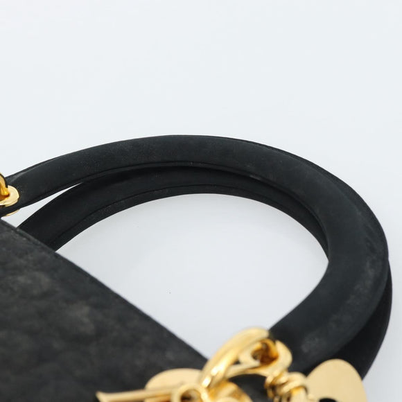 Christian Dior Lady Dior Canage Hand Bag Canvas Black Gold Auth ep14827