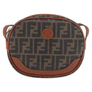 FENDI Zucca Canvas Shoulder Bag Black Brown gold Auth ep14830-2