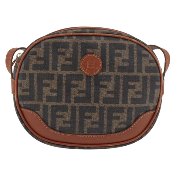 FENDI Zucca Canvas Shoulder Bag Black Brown gold Auth ep14830