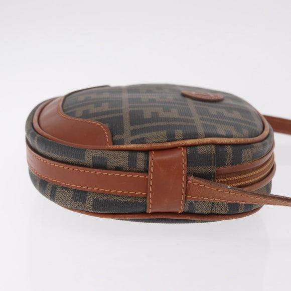 FENDI Zucca Canvas Shoulder Bag Black Brown gold Auth ep14830