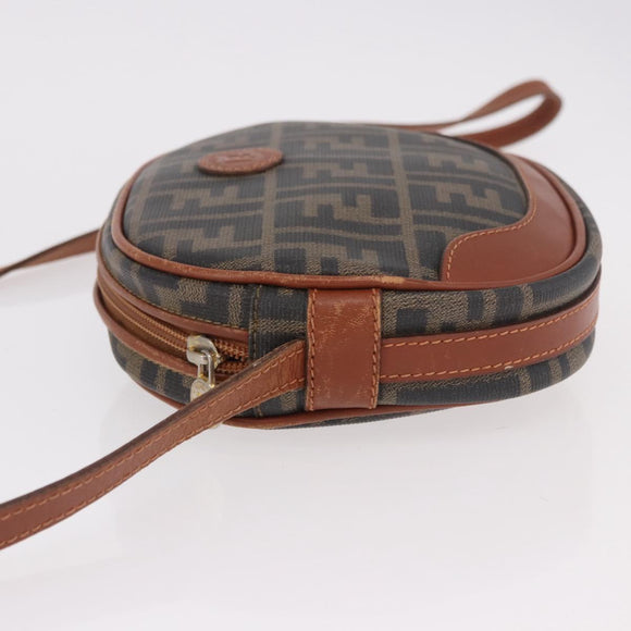 FENDI Zucca Canvas Shoulder Bag Black Brown gold Auth ep14830