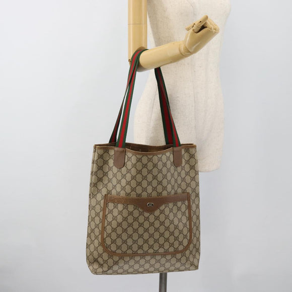 GUCCI GG Supreme Web Sherry Line Tote Bag PVC Beige Red 39 02 003 Auth ep14832