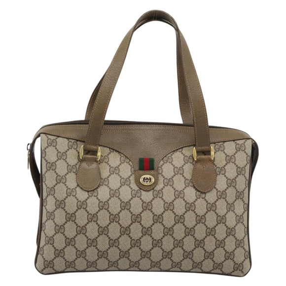 GUCCI GG Supreme Web Sherry Line Hand Bag PVC Beige Gold 41 02 079 Auth ep14834