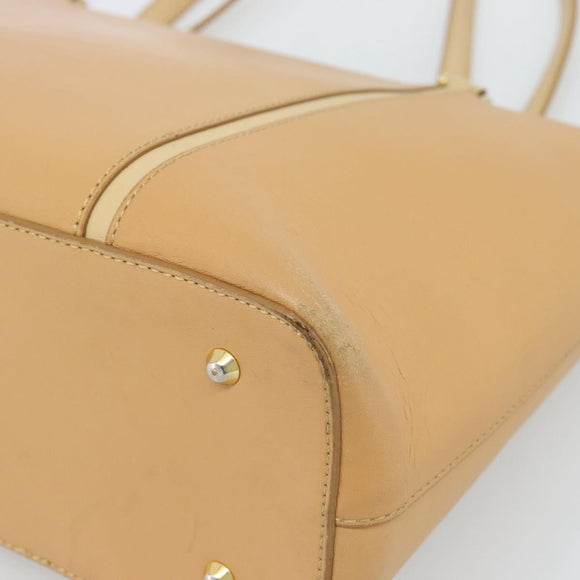 BURBERRY Tote Bag Leather Beige Gold Auth ep14835