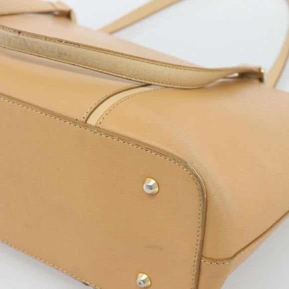 BURBERRY Tote Bag Leather Beige Gold Auth ep14835