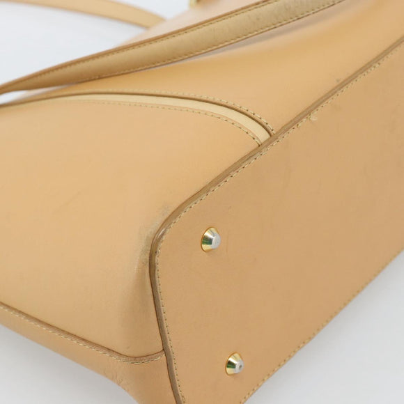 BURBERRY Tote Bag Leather Beige Gold Auth ep14835