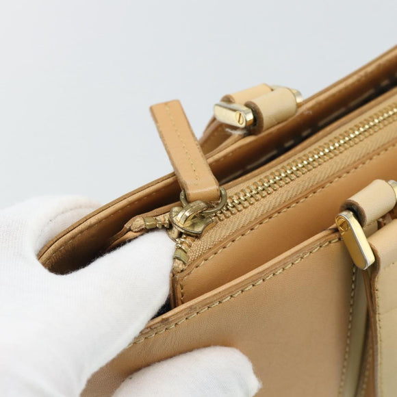 BURBERRY Tote Bag Leather Beige Gold Auth ep14835