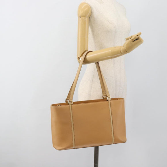 BURBERRY Tote Bag Leather Beige Gold Auth ep14835