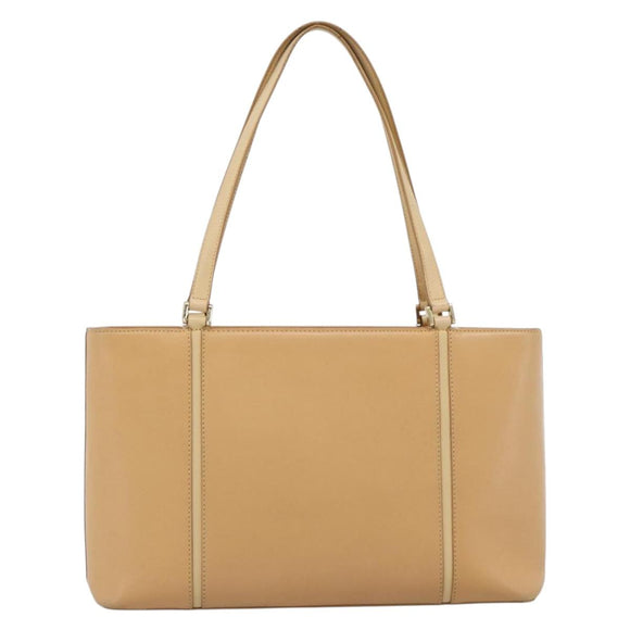 BURBERRY Tote Bag Leather Beige Gold Auth ep14835