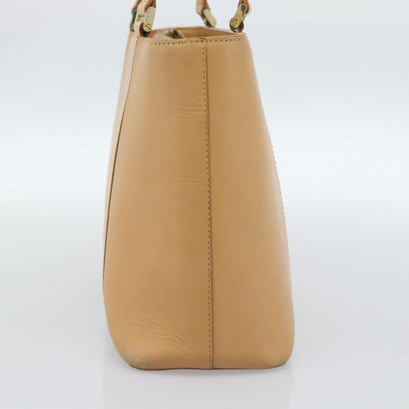 BURBERRY Tote Bag Leather Beige Gold Auth ep14835