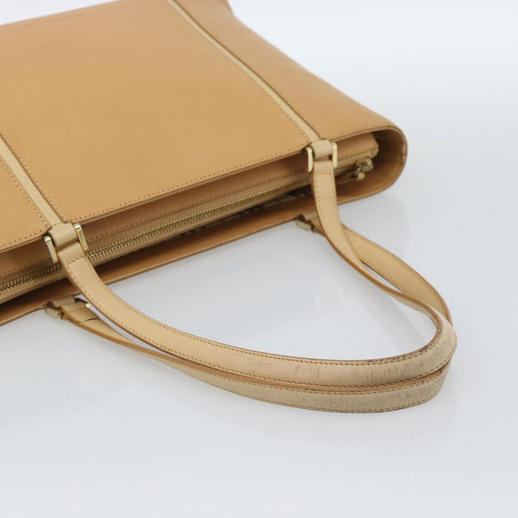 BURBERRY Tote Bag Leather Beige Gold Auth ep14835