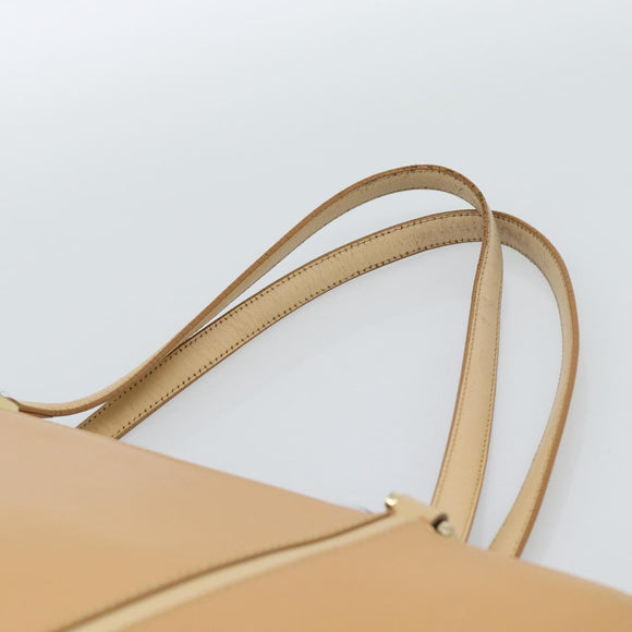 BURBERRY Tote Bag Leather Beige Gold Auth ep14835