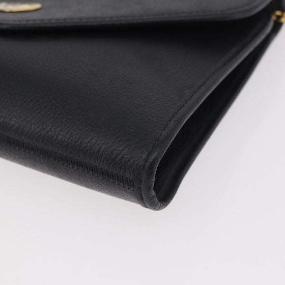 Christian Dior Chain Shoulder Bag Leather Black Gold Auth ep14836