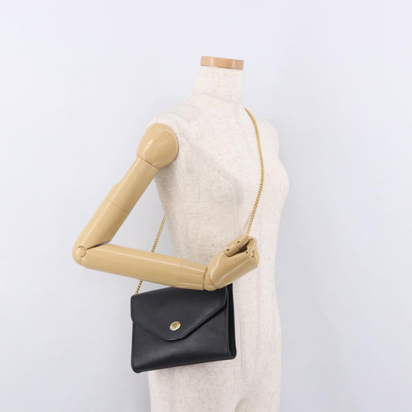 Christian Dior Chain Shoulder Bag Leather Black Gold Auth ep14836