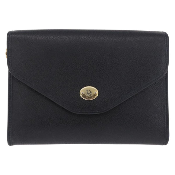 Christian Dior Chain Shoulder Bag Leather Black Gold Auth ep14836